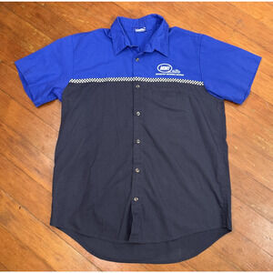 Vintage MMI Motorcycle Mechanics Institute Work Shirt Checkered Race Stripe M L